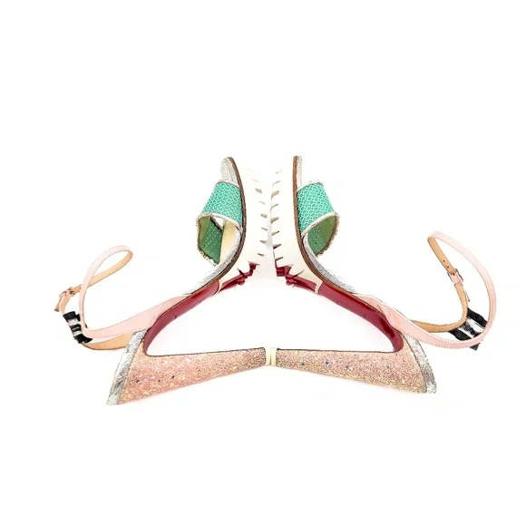 Christian Louboutin Discoport Pastel Ankle Strap Lug Block Glitter Heels EU 37 - Picture 5 of 8